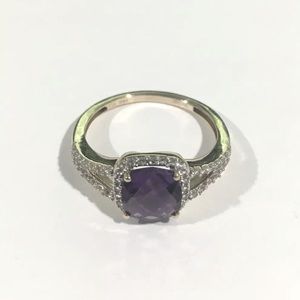 10k Yellow Gold Amethyst With Diamonds Ring